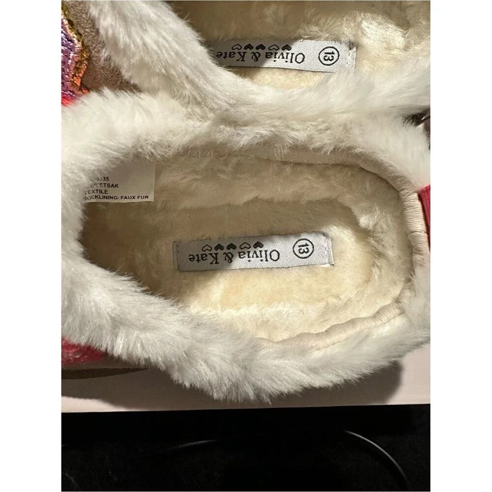 Olivia and Kate Cozy beige Faux-Fur Lined Slippers girls size 13M
